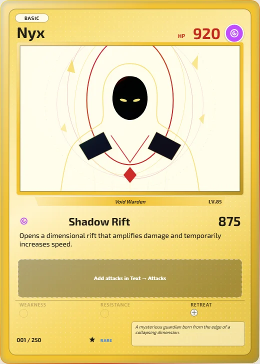Critter League card in its Spark Yellow colours