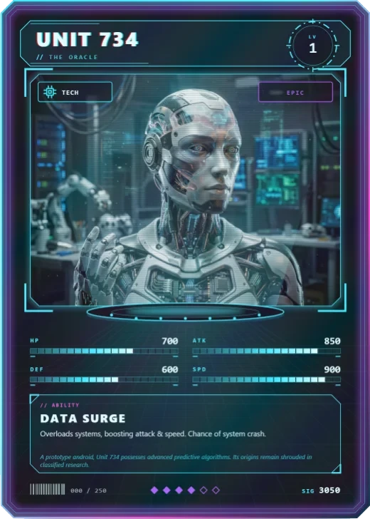 Hologram: a sci-fi card with a projection cone, scanlines and HUD readouts