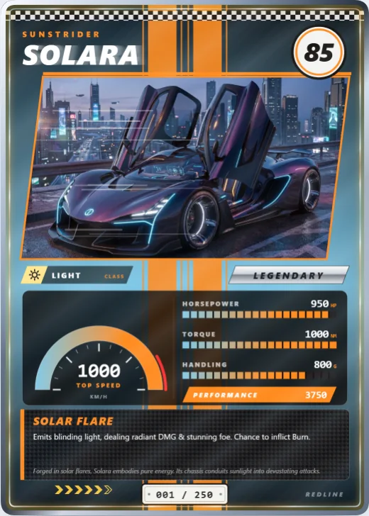 Redline card in the Gulf Livery palette