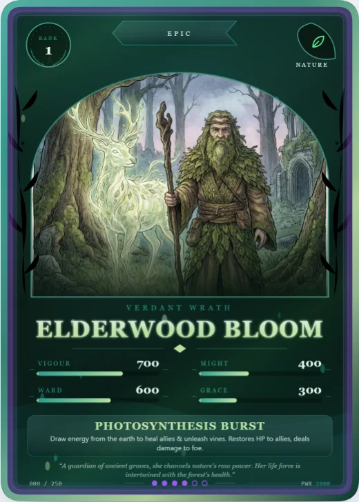 Verdant Rite card in the Deep Thicket palette