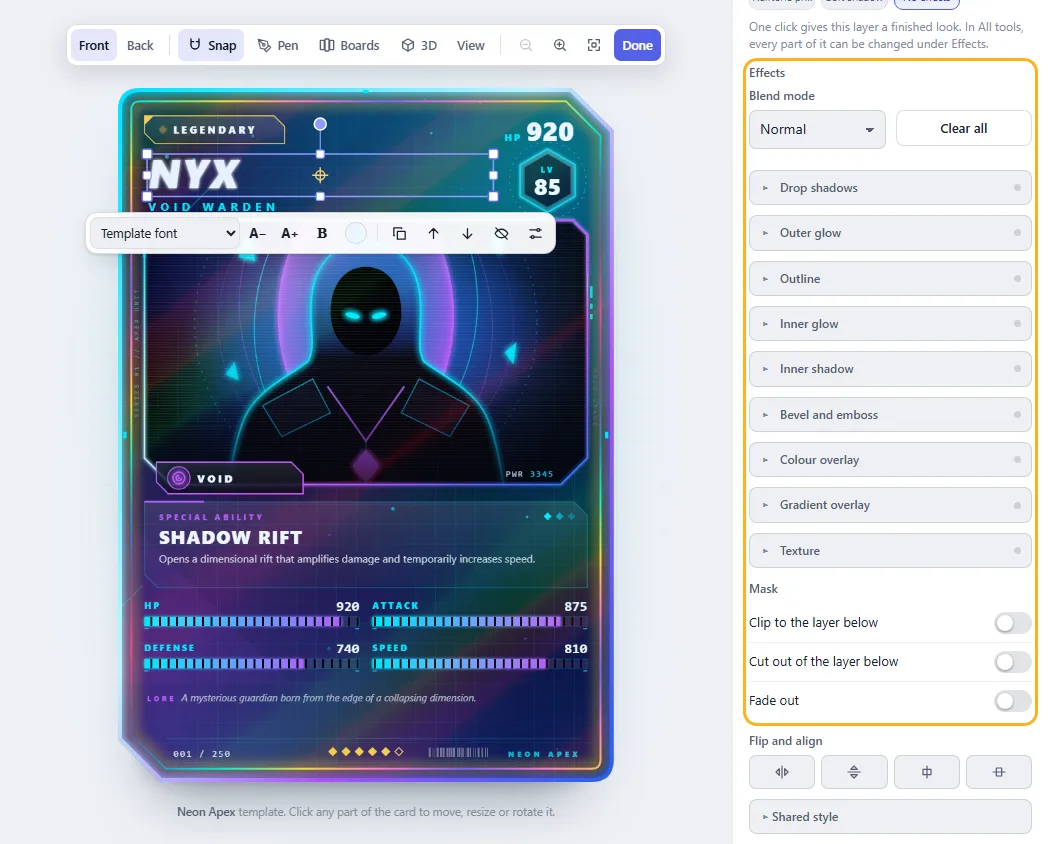 The Effects section of the selected layer