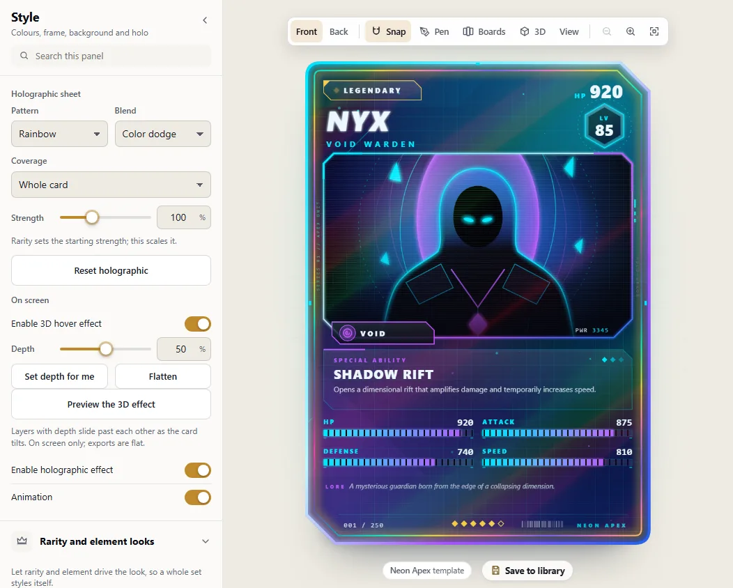 The Holo and effects section