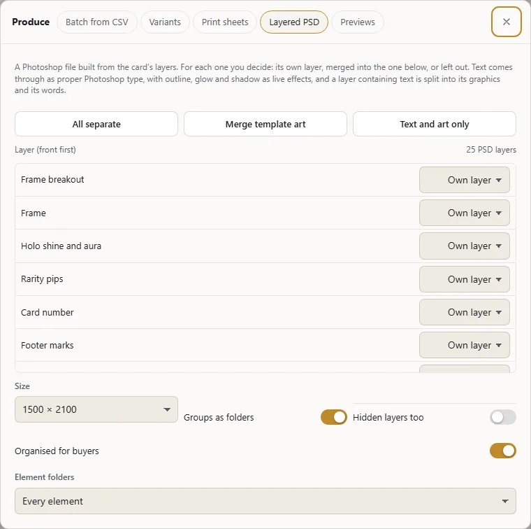 The Layered PSD dialog