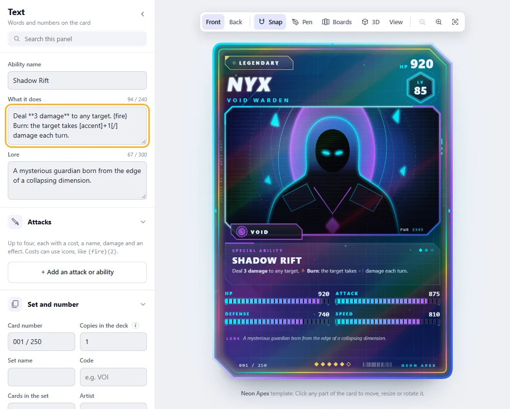 Rules text with bold words, an icon and a coloured number